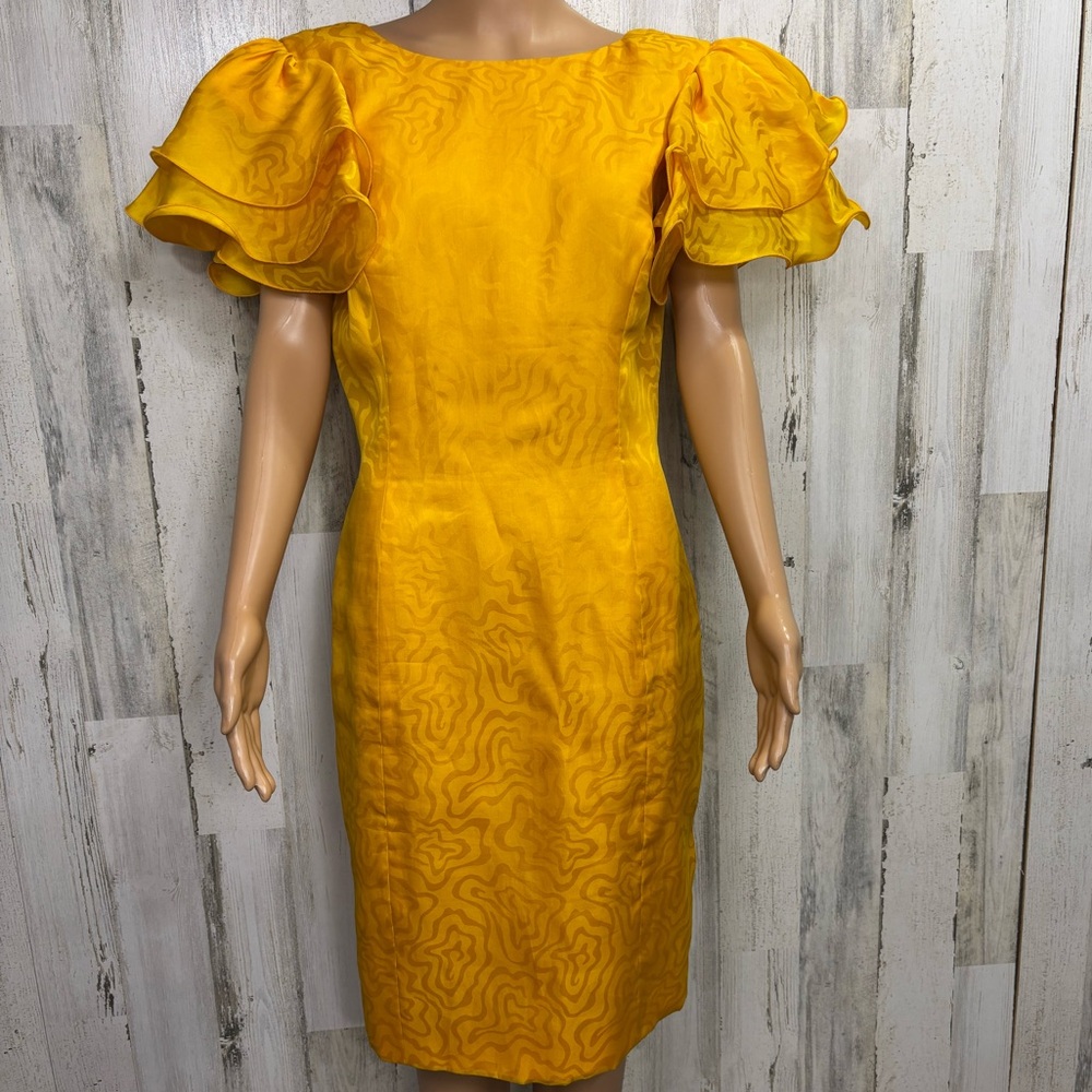 Morton Myles Vintage 80’s‎ Bright Yellow Puff-Sleeve Silk Sheath Dress